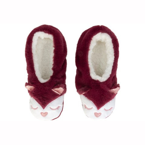 Ladies fox faux fur pull-on slipper socks with 3d ears