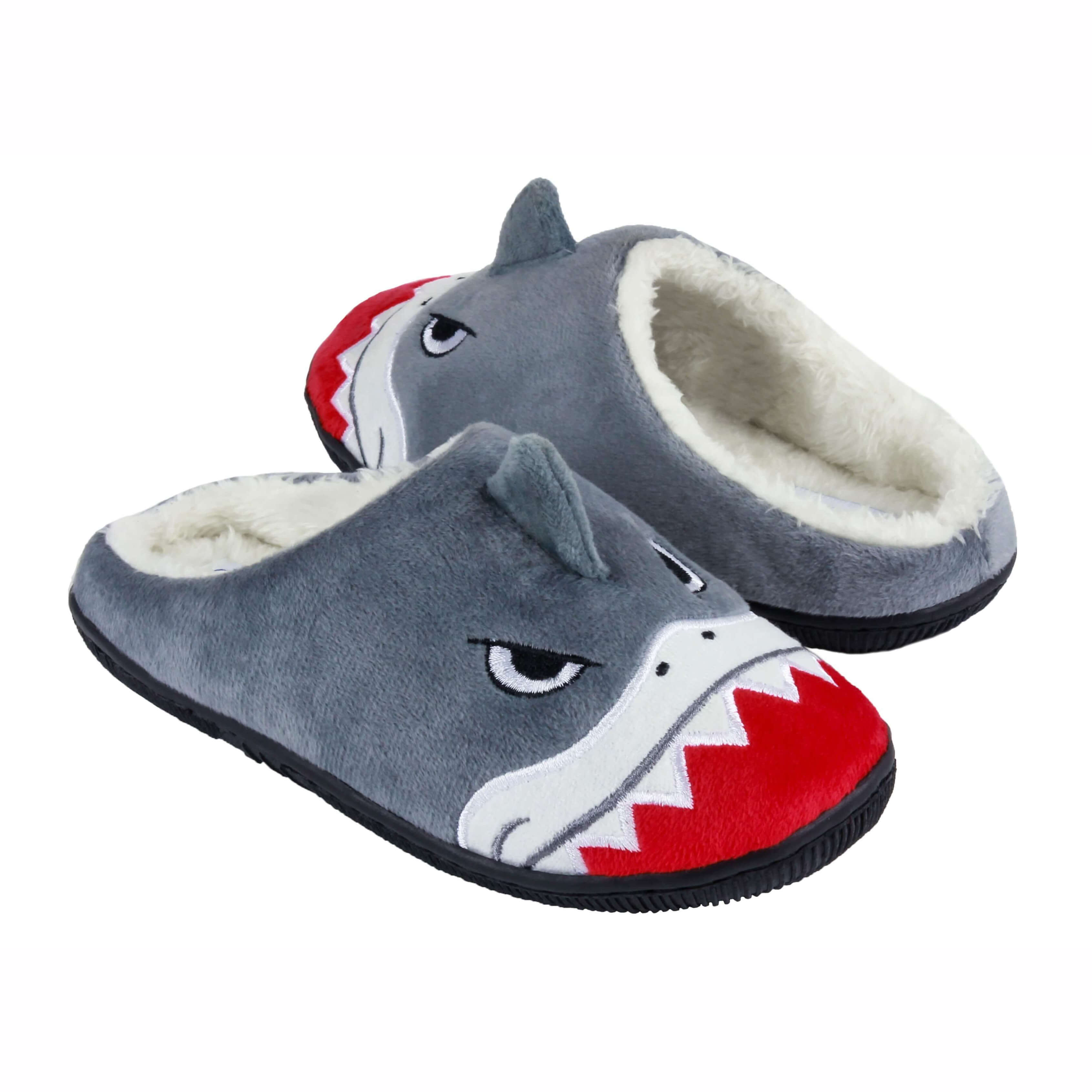 Boys soft boa scuff shark embroidery slipper