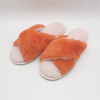 Two straps multi color soft faux fur house slipper