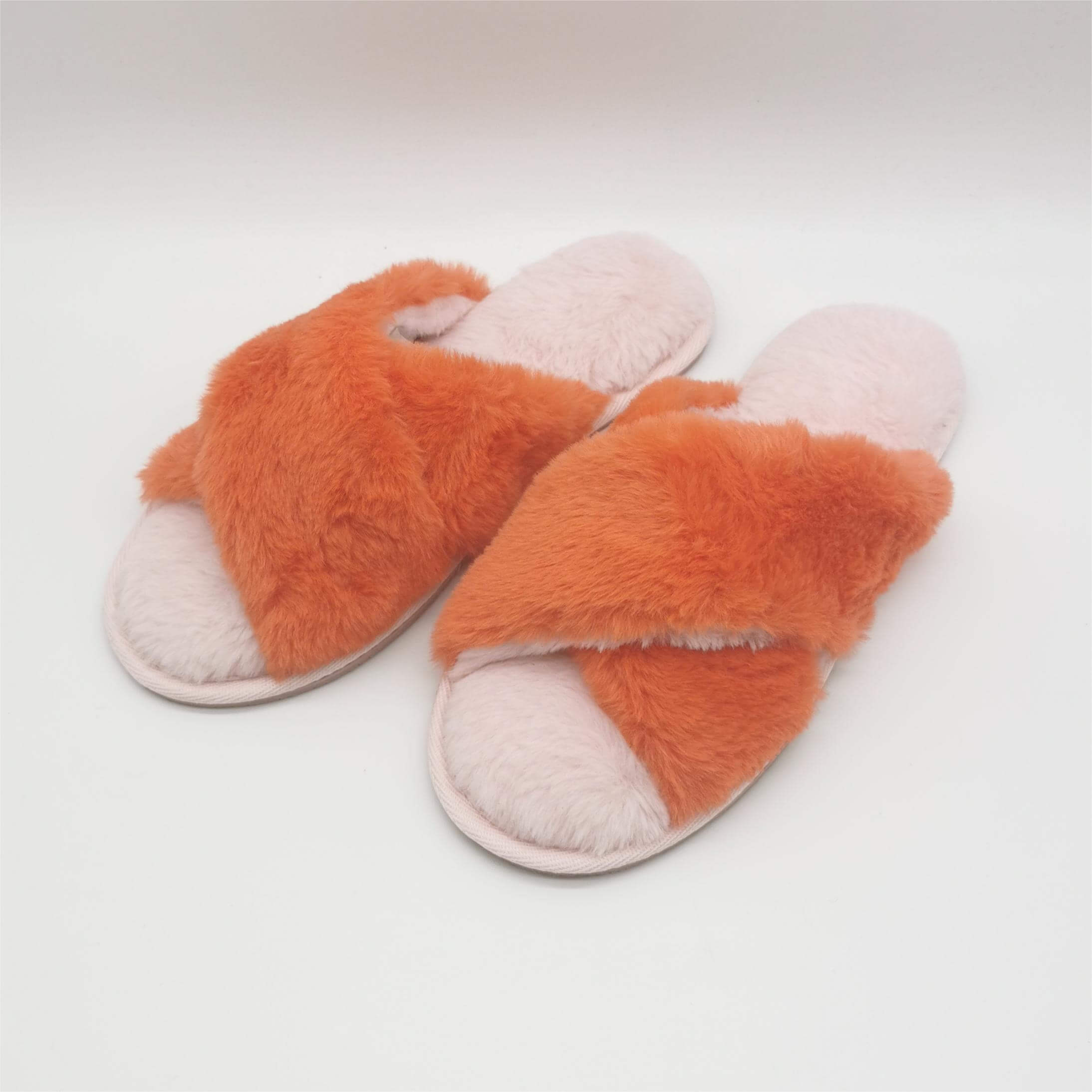 Two straps multi color soft faux fur house slipper