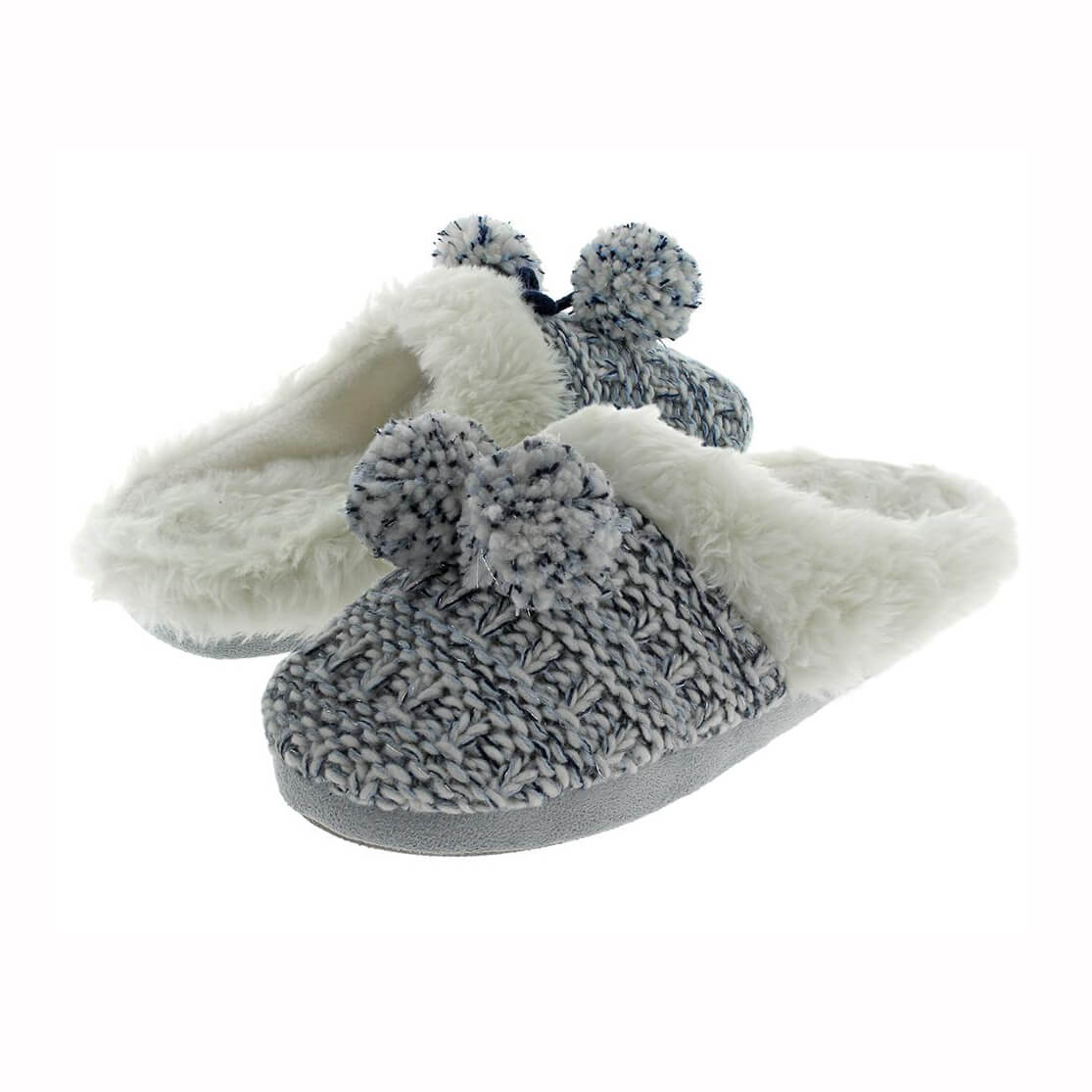 Women's knitted slip-on slipper with boms