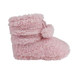 Girls faux Berber bootie with tie poms trim