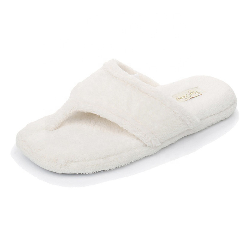 Terry cloth upper indoor fluffy flip flop slipper for women