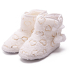 Heart-pressed faux fur women's indoor boots with pom poms