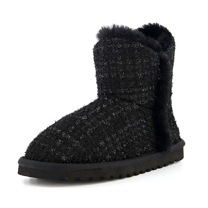 Classics grid black faux fur warm boots for women