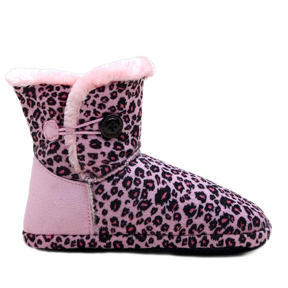 Leopard grain pattern buttons design indoor women's boots