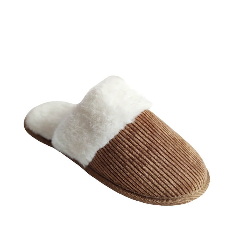 Corduroy and faux fur patchwork house slippers