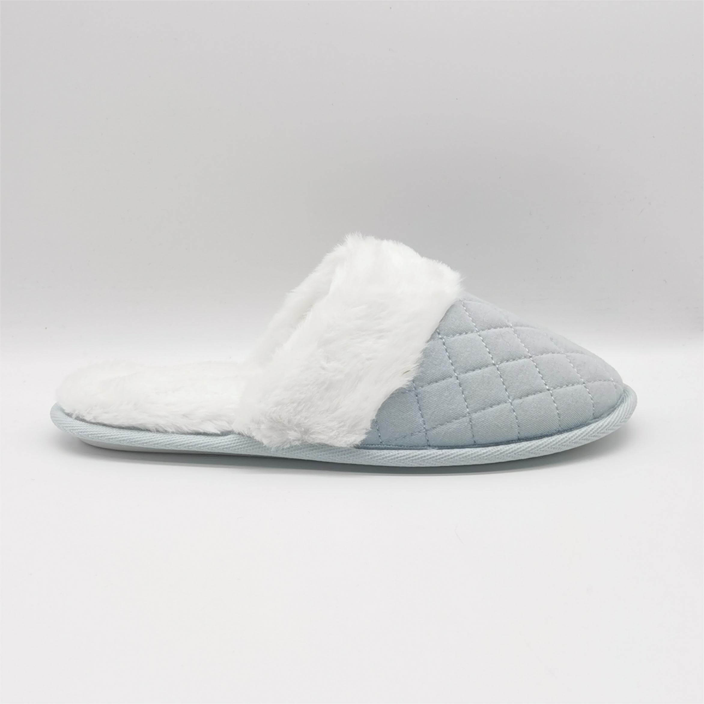 Jersey memory foam comfy slip-on house slippers with faux fur lined