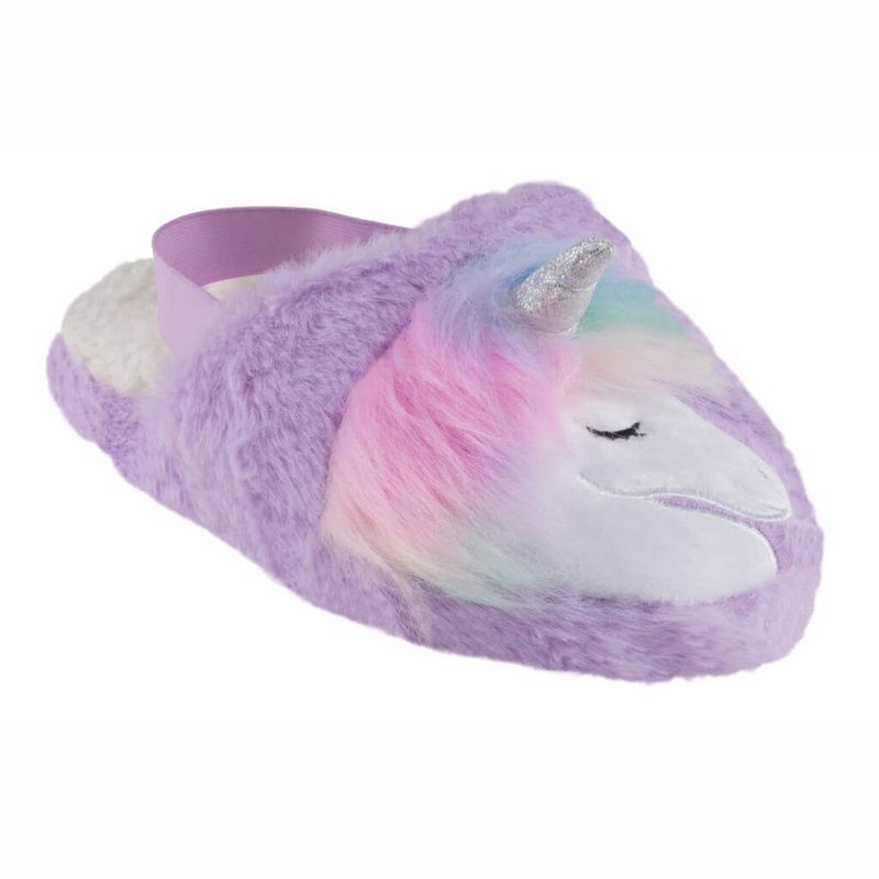 Girl faux fur scuff with unicorn head with soft boa applique