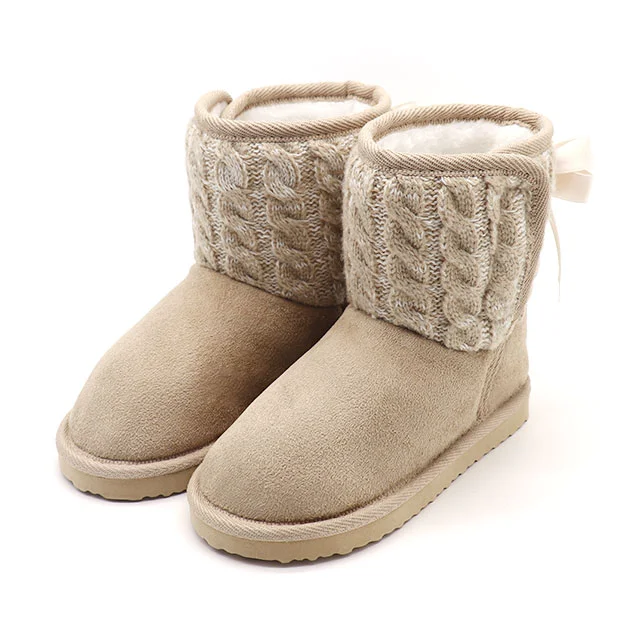 Warm bowknot antislip knit warm faux fur kid snow boots