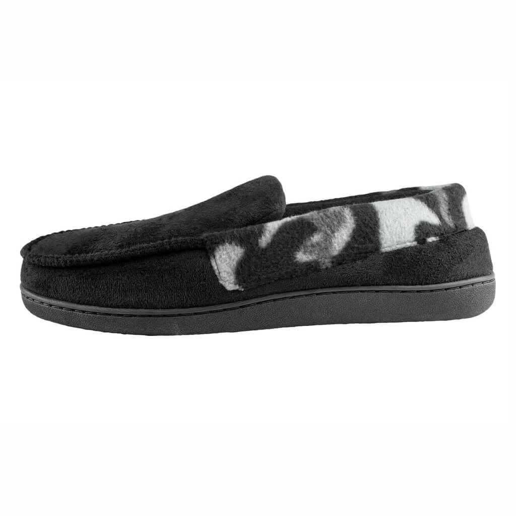 Men's faux suede moccasin with camo fleece cuff