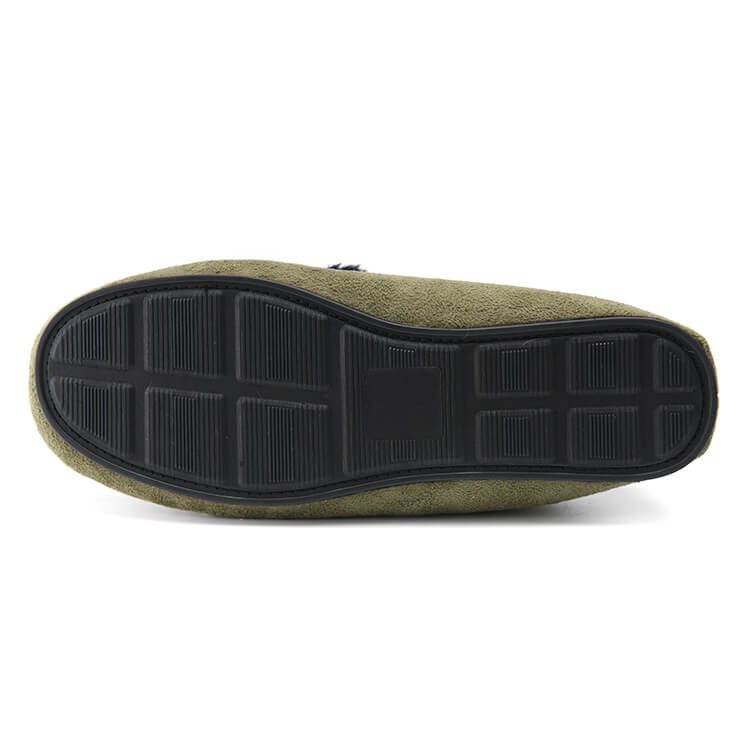 Cozy hard sole olive green men's moccasin shoes with arch support