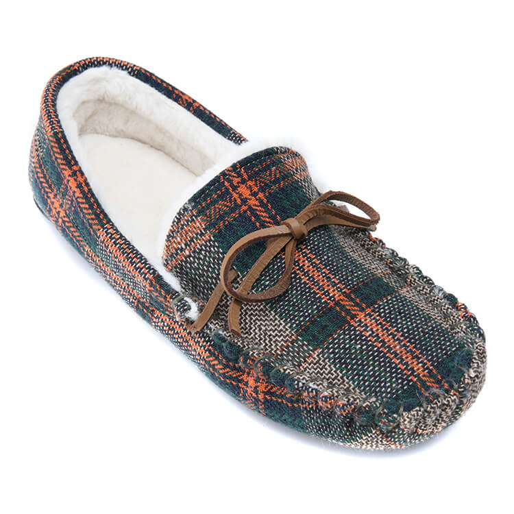 Classic check plaid loafers slip on flats male shoes