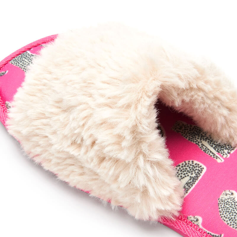 Pattern logo printing indoor faux fur open-toe SPA slides slippers