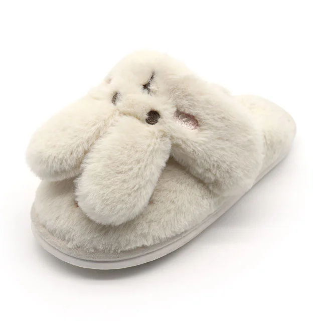 Winter rabbit warm non-slip plush furry slippers for women